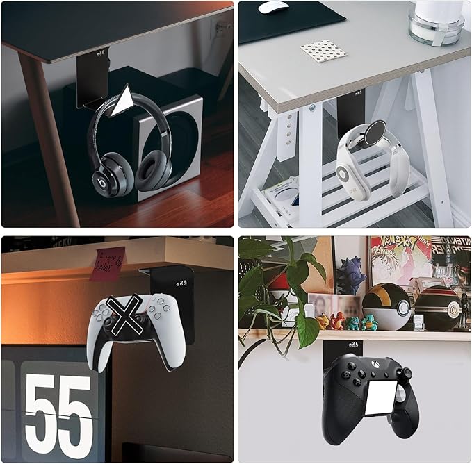 VKheroKV HC128 Headphone Holder Hanger for Desk, Include Adhesive Strips, Universal Headset Stand for PS4/PS5/Xbox/PC/Mac/Headphones Game Controller Hanger (X Shaped)