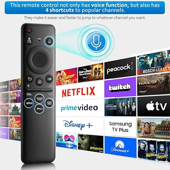 Voice Remote Replacement Control Compatible with Samsung Smart TV for 2019-2025 Crystal UHD QLED Frame NEO Models (BN59-1432A)
