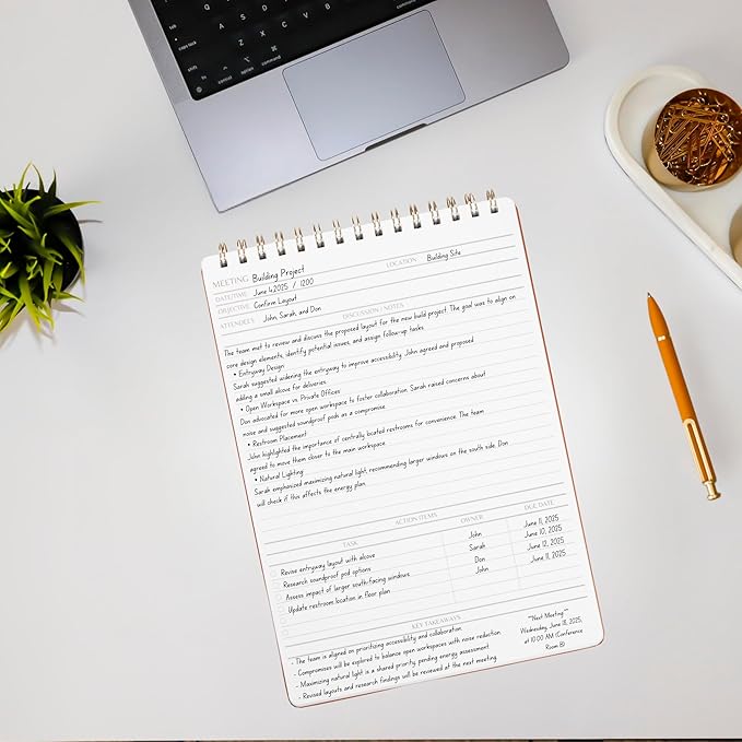 | Meeting Notebook for Work | 8.25" x 11.75" | Project Planner | Simple Design | Multiple Layouts | Office and Business Planner (Navy, Meeting Planner - Portrait)