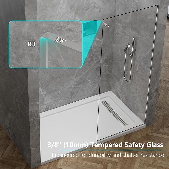 Shower Screen,32" W * 76" H Single Shower Glass Panel, 3/8"(10mm) Tempered Glass, Shower Wall Panels, Fix Shower Glass Screen for Bathroom - Bright Chrome