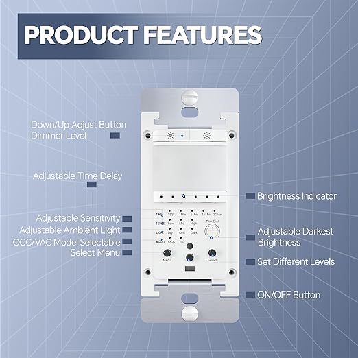 ECOELER Motion Sensor Dimmer Switch, Digital Dimmer Light Switches with PIR Sensor and Timer, Single Pole, Occupancy & Vacancy Modes, Neutral Wire Required, Wall Plate Included, White, 4Pack