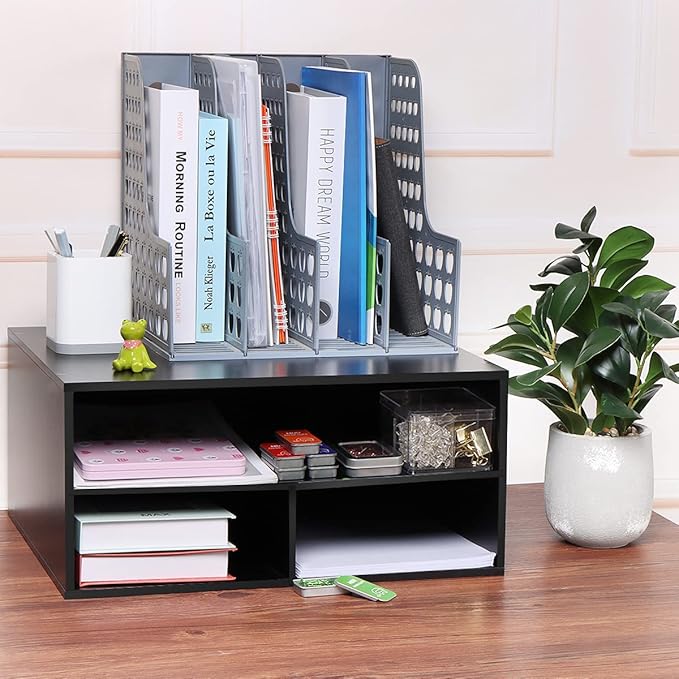 EMERIT Printer Stand for Desk - 2 Tier Desktop Printer Stand with Paper Storage, Printer Riser Organizer for Home Office, Holds up to 30 lbs, Black