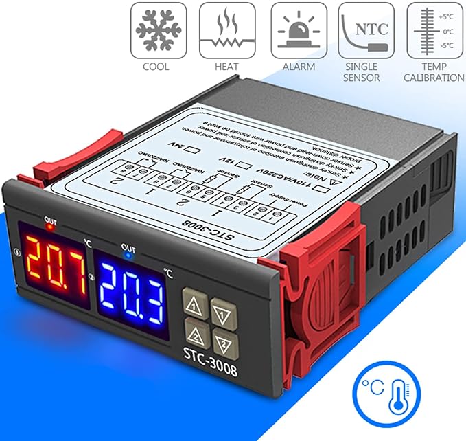 Oumefar Digital Display Intelligent Temperature Controller Dual Control for Precise Temperature Control in Home BrewingFermentation Operations (110-220V)