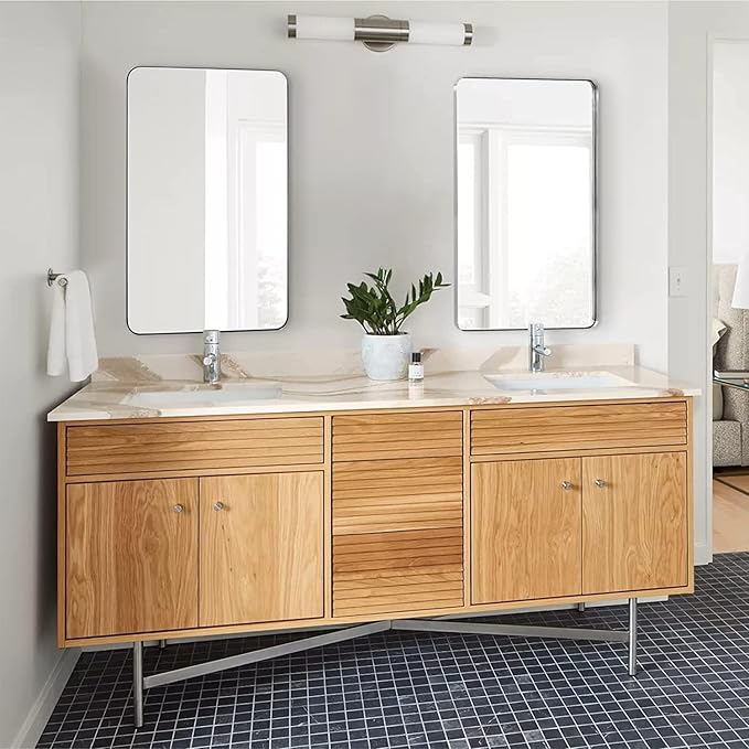 ANDY STAR 30"x48"Chrome Bathroom Mirror, Large Wall Mirror for Bathroom, Rounded Rectangle Mirror in Premium Stainless Steel Metal Frame Hangs Horizontal Or Vertical