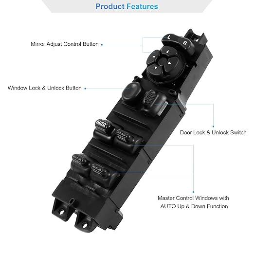 BASIKER Master Power Window Switch and Bezel Driver Side and Window Bezel Passenger Side Replacements for 2002-2010 Dodge Ram 1500 2500 3500, Black