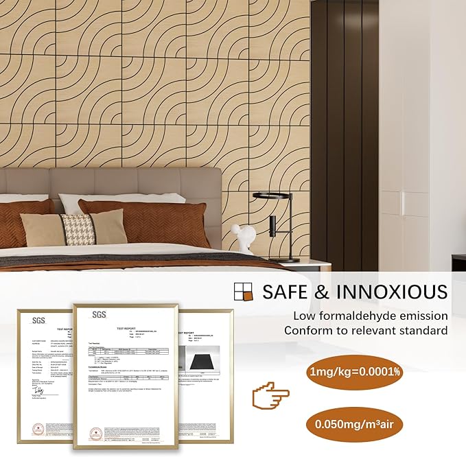 ARMURO 4 Packs Acoustic Wall Panels - Self-Adhesive 3D Wood Slat Wall Panel- Peel and Stick Sound Absorbing Panels for Noise Reducing - Feature Wall Decor for Home & Office