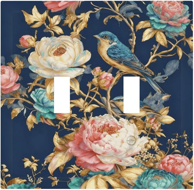 Bvtewkhz Floral Birds Morris 2 Gang Double Toggle Decorative Outlet Covers Light Switch Plate Electrical Receptacle Switchplate For Bathroom Kitchen Bedroom