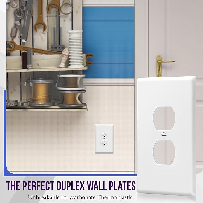 ENERLITES Jumbo Duplex Receptacle Outlet Wall Plate, Electrical Outlet Covers, Gloss Finish, Over-Size 1-Gang 5.5" x 3.5", Polycarbonate Thermoplastic, 8821O-W-10PCS, White (10 Pack)