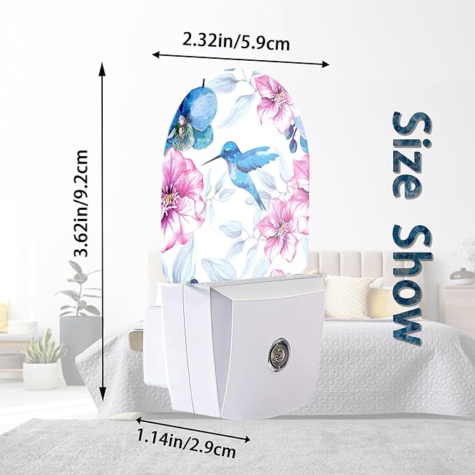Axxitude Hummingbird Pink Flower Night Lights Plug into Wall for Girls Boys Room,Night Light LED Lamp Dusk to Dawn Sensor Round Lamp for Bedroom Bathroom Hallway Home Wall Decor Nightlight
