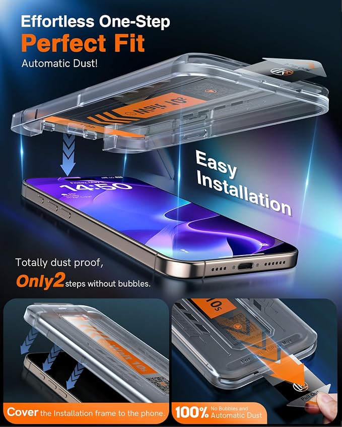 LK 3 Pack for iPhone 15 Pro Max Screen Protector Tempered Glass Military Grade - Image 2