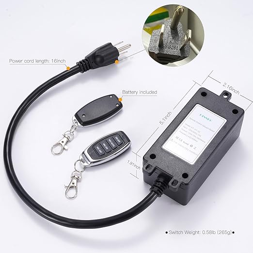 KTNNKG Automatic Remote Vacuum Switch，Load Sensing Outlets,Power Tool/Table Saw Turns Vac Cleaner On and Off Automatically(1s Delay On and 7s Delay Off),120V/15A/60Hz/1800W