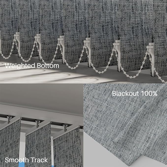Blindify Motorized Vertical Blinds, Blackout Sliding Door Shades Vertical Shades Remote Control Customize, Light Grey