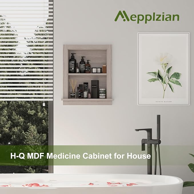 Recessed Medicine Cabinet,Fully Assembled Recessed Wall Niche,Waterproof in Wall Medicine Cabinet for Bathroom,Replacement Medicine Cabinet Shelves for Living Room,Washed Oak Shower Niche