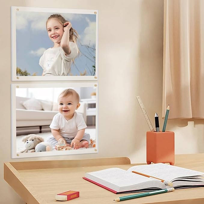 Kalami 3 Pack 8x10 Picture Frame Wall Mount Self Adhesive, Clear Acrylic No Drill Floating Frameless Poster Frame for Office Photo Canvas Document Gallery, Full Frame Size 10x11