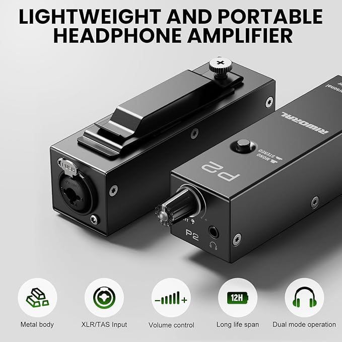 Riworal battey powered Portable Personal Amplifier Analog Headphone Amplifier Stereo Headphone Earphone Amp Volume Control Audio Booster with XLR and TRS Input 3.5mm Output Jack