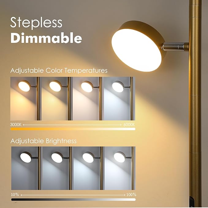 Benaep Tree Floor Lamp for Living Room - Modern Glod Standing Lamp, LED Floor Light with Remote & Touch, 3000K-6000K Dimmable for Bedroom Office Reading (3 Head)