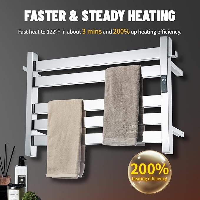 K&KALONZO Towel Warmer for Bathroom, Wall-Mounted 5-Bar Heated Towel Rack with Built-in Timer, Waterproof Electric Towel Heater, Support Plug-in and Hardwired, Polished, EL18S