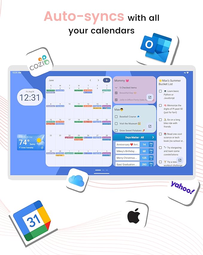 Viewzio 24 Inch Digital Planner Wall Planner Touch Screen Chore Chart Syncs All Android Tablet Apps To Do List Notepad Electronic Smart Calendar Digital for Family Meal Planner Support Via App Store Wall Mount White (24 Inch)