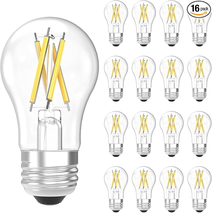 Sunco 16 Pack A15 Light Bulb LED, Edison Style Bulb, Dimmable Vintage Filament Lighting, 800 LM, 7W (60W Equivalent), 2700K Soft White, E26 Medium Base, Wet Rated UL.