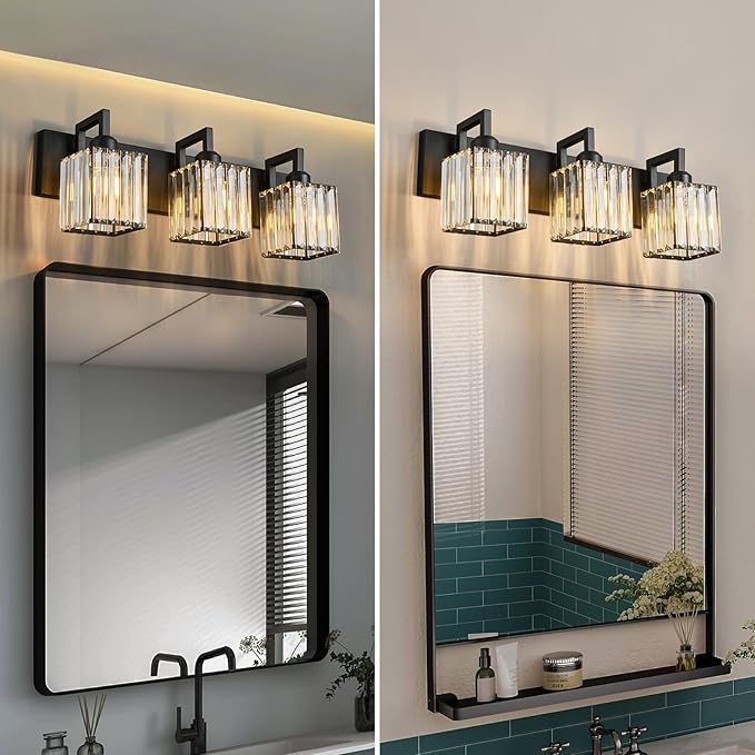 FDPBY Modern Bathroom Vanity Light 3-Lights Black Crystal Wall Lamp Bathroom Modern Crystal Vanity Lighting
