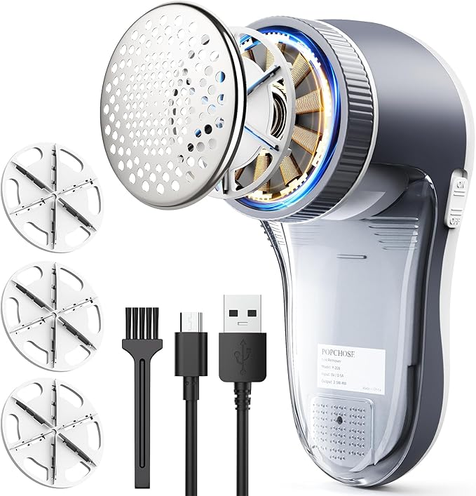 POPCHOSE Fabric Shaver, Sweater Shavers to Remove Pilling, Lint Shaver with 6-Leaf Blades, Electric Lint Remover for Clothes, Couch, Furniture, Fuzz, Lint Ball, Pillings, USB Rechargeable