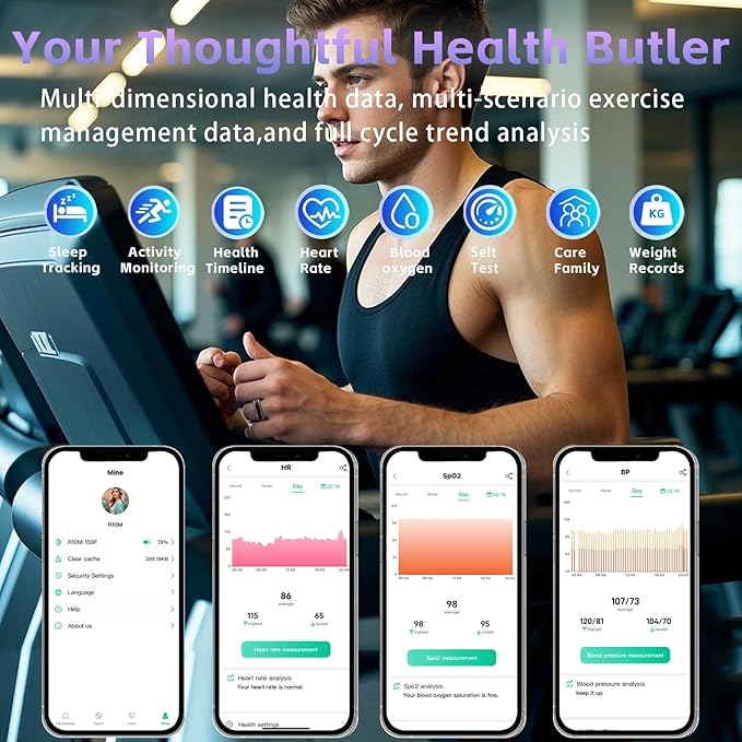 Activity Tracker Ring for Men – Smart Ring with Heart Rate, SpO2, Blood Pressure, Sleep Monitoring, Step & Calorie Counter, 5ATM Waterproof, No Subscription Fee (Black, 7)