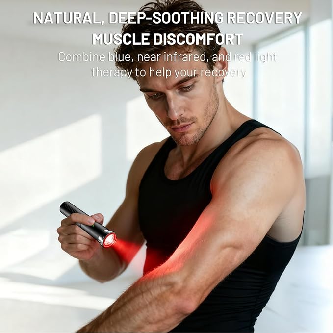 HomeCare 5-in-1 Red Light Therapy Wand, Portable Handheld Red Light Therapy Device for Body & Face Care, 5 Wavelengths & 10Hz Pulse, 4 Light Modes for Home Wellness, Rechargeable with Memory Function