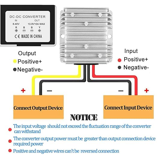 DC Voltage Reducer Converter DC 8V-40V to 13.8V 10A 138W Automatic Step Down Up Voltage Regulator Power Converter Waterproof Module Transformer for Golf Cart Club Car and Vehicle-Mounted Equipment