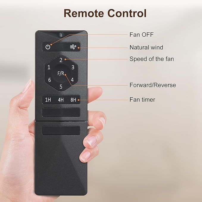 WINGBO 60 Inch Ceiling Fan without Light - 6 Plywood Blades, 6-Speed Reversible DC Motor, Noiseless Remote Control Ceiling Fan No Light for Bedroom Living Room Kitchen, Charcoal Gray and Wood/Black
