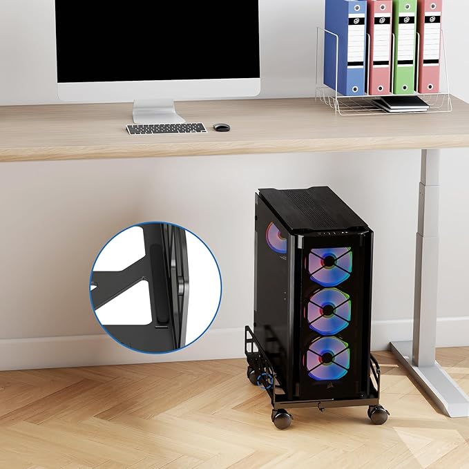 Pholiten Adjustable Computer Tower Stand,7.28 to 11.81 inch Wide Steel CPU Stand with 4 Rolling Caster Wheels,，Under Desk CPU Holder PC Floor Cart PC Riser,132lbs Capacity Weight