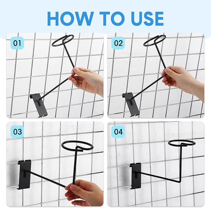 Blulu 6 Pcs Hat Displayer for Gridwall, Metal Hat Helmet Rack Retail Store Display Shelves Organizer Cap Rack Wall Fixtures Gridwall Hooks Accessories for Craft Show Garage (Black)