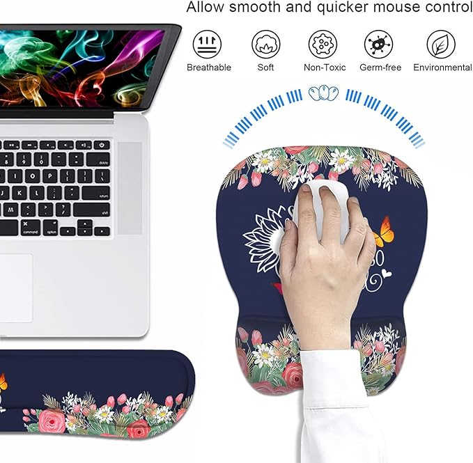 Mouse Pad Wrist Support and Keyboard Wrist Rest Set with Coasters, She Believed She Could So She Did Inspirational Quote with Non-Slip PU Base Ergonomic Mousepad for Computer Laptop Home Office