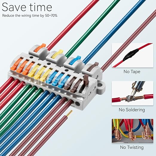 JANDECCN 4pcs DIN Rail Terminal Blocks, DIY Splicing Wire Connectors for Circuit Inline 28-12AWG (4 in 12 Out)
