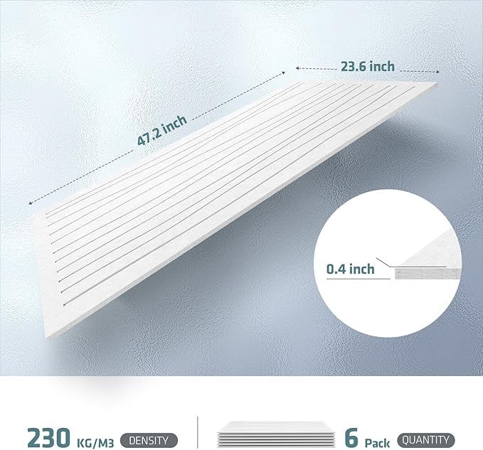 UMIACOUSTICS 6 PCS Acoustic Wall Panels,47.2 x 23.6 Inches Flame Retardant Sound Absorbing Panels,Decorative Sound Proof Panels in Art Curve Shaped White Color