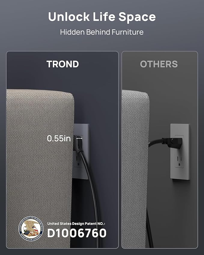 TROND Power Strip Surge Protector 10 ft Cord, 4000 Joules, ETL Listed, 13 Widely-Spaced Outlets Expansion with USB C Ports, Low-Profile Flat Plug, Wall Mount, Extension Cord, 14AWG Heavy Duty, Black
