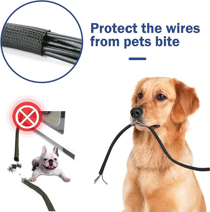 QCSIW 1/4" x 100ft Black Cable Sleeve Protector - Split Wire Loom Tubing for USB/Power/AV Cords, Pet-Proof Chew-Resistant Cover for Cats & Dogs, Flexible Cord Organizer (Black)