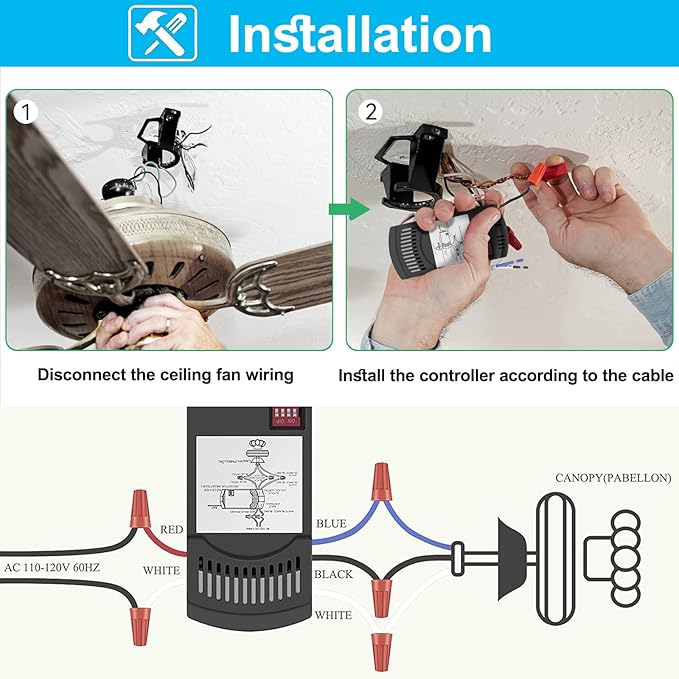3-Speed Universal Ceiling Fan Remote Control Kit for Hampton Bay, Replacement for Home Decorators Collection Harbor Breeze Hunter, with Timer Light Dimmer, 2AAZPHD3/HD3 KUJCE10320/TR222A