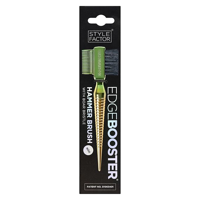 STYLE FACTOR EDGE BOOSTER® Mini Hammer Brush Travel Size | Baby Hair Brush & Double-Sided Edge Control Comb with Boar Bristles | Rat Tail for Precision Styling | Travel Brush for Edges & Baby Hair