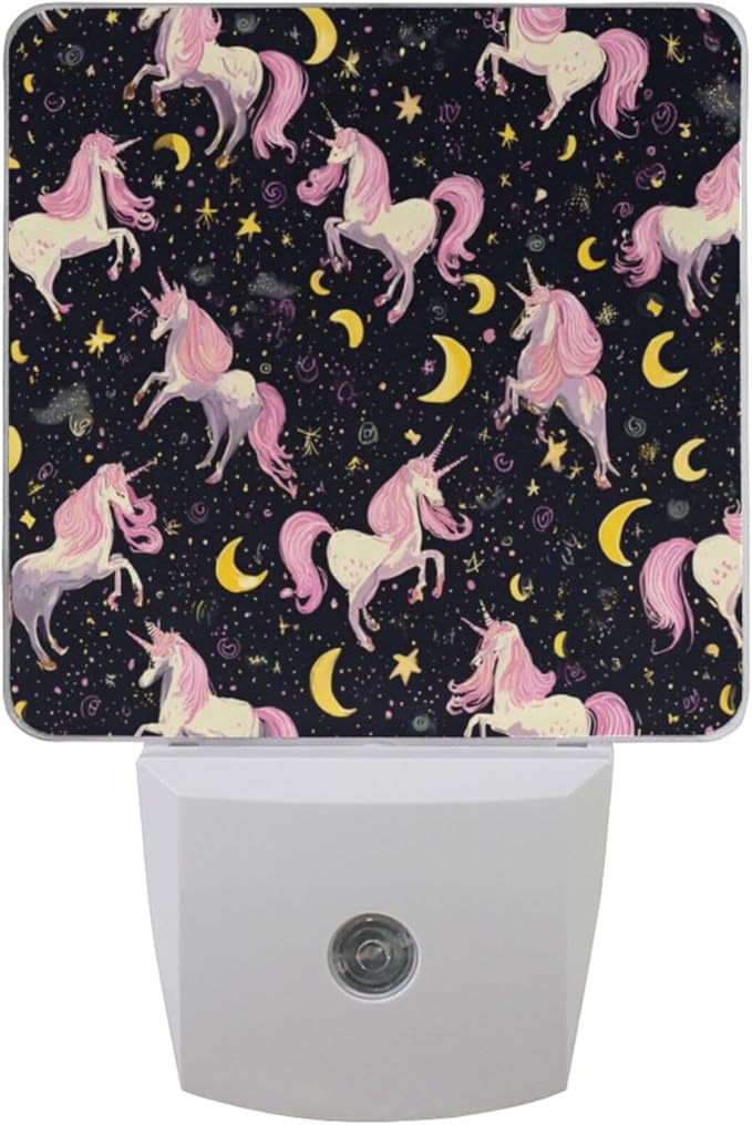 Pigsaly Led Night Light Unicorn Pink Horse Moon Night Light Plug in Wall Lamp Smart Dusk to Dawn Sensor Nightlight Led Lamp Energy Saving Lights Gift for Kids Room Bedroom Bathroom Hallway