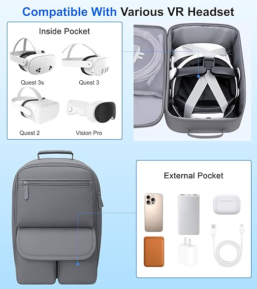 YRXVW Large Carrying Case for Meta Quest 3S/3/2, Compatible with BOBOVR & Kiwi Battery Head Straps, Waterproof & Drop-Resistant VR Travel Case for Accessories & Home Storage and Travel