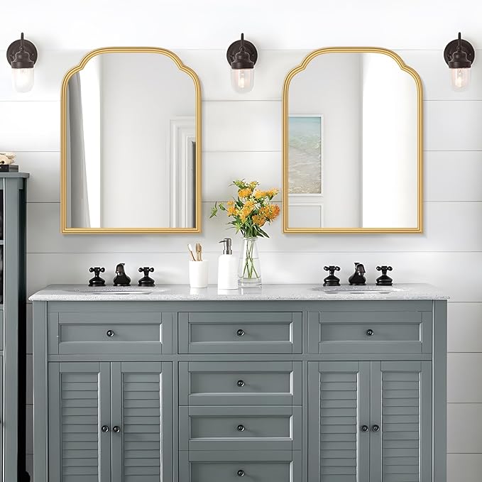 18X24 Inch Gold Mirror for Wall with Metal Frame Rectangular Rounded Bathroom Vanity Mirror Anti-Rust, Hangs (Gold 18" x 24")