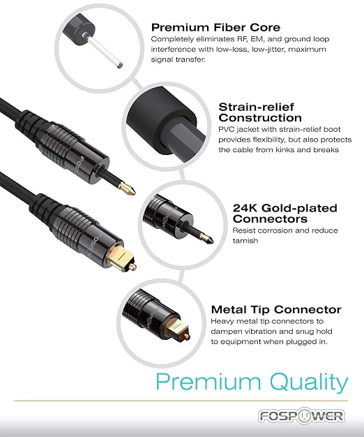 FosPower 24K Gold Plated Toslink to Mini Toslink Digital Fiber Optical S/PDIF - Image 6