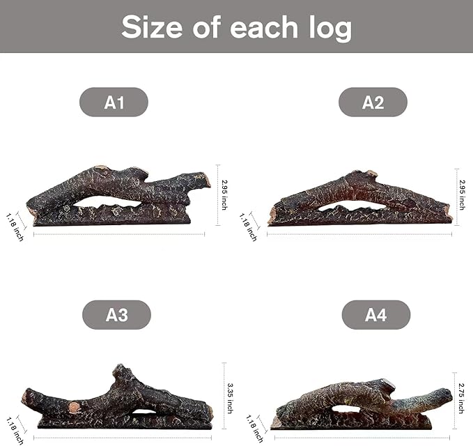 Electric Fireplace Wall Fireplace Recessed Electric Fireplace Synthetic Resin Decoration Electric Transparent Logs Flame Suitable for 42" Electric Fireplaces 4Pieces