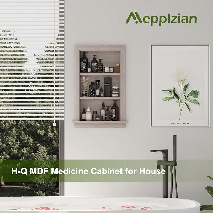 Recessed Medicine Cabinet,Fully Assembled 14x24 Recessed Wall Niche Insert,Waterproof in Wall Medicine Cabinet for Bathroom,Replacement Medicine Cabinet Shelves for Living Room,Washed Oak