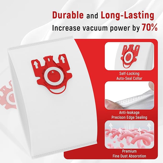 3D Airclean Dust Bags Replacement for Miele FJM Vacuum Compact C2 Compact C1 Complete C1 S241 S290 S300i S500 S700 S4 S6 Series (Pack of 15) with 3 Motor Protection Filters 3 Air.Clean Filters