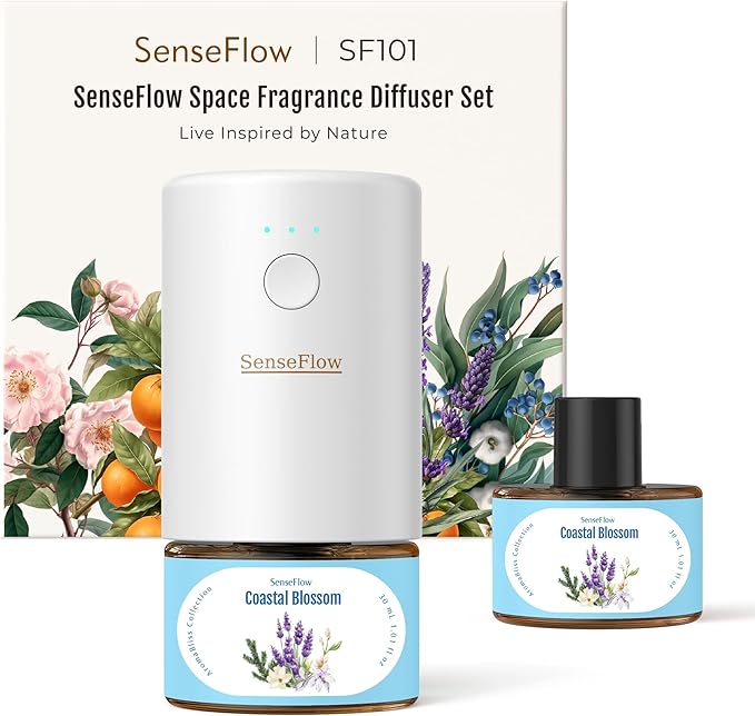 SF101 Pro Plug In Air Freshener, Waterless Essential Oil Diffuser, Non-Toxic Aroma Diffuser, Adjustable 120-Day Natural Scent Mist, Covers 1000 Sq Ft- Free 30ml Coastal Blossom