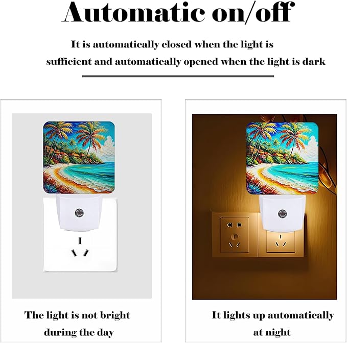 FSHVQKD Seaside Town Night Light,Plug Into Wall Decor for Stairway,Hallway,Kitchen,Dusk to Dawn Sensor Nightlights for Boys/Girls/Women/Men Room Gifts