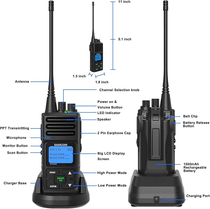SAMCOM Two Way Radio with Shoulder Speaker Mic,5W High Power 2 Way Radios Long Range Walkie Talkie earpiece with mic for Adults Construction Site School Security(4 Pack)