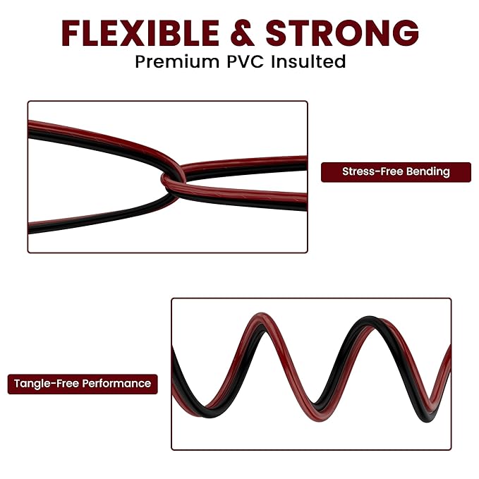 Mygatti 16/2 Gauge Speaker Wire 40FT, 16 AWG 2 Conductors OFC Pure Copper Electrical Red Black Cable for Car Speakers Stereo, Home Theater, Automotive Wire, Aluminum Foil Shield, Flexible Clear PVC
