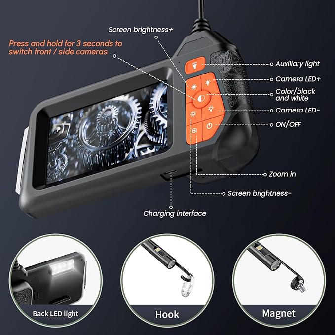 Endoscope Camera with Light: Dual Lens Industrial Endoscope Borescope - 1080P HD Borescope Camera with Light- 16.4FT Flexible Waterproof Inspection Bore Scope for Plumbing Automotive Sewer